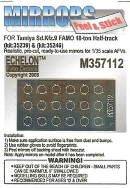 EFDM357112 - Echelon Fine Details 1/35 - Peel & Stick Mirrors for Tamiya Sd.Kfz.9 FAMO 18-ton Half-Track - For Tamiya 35229 & 35246