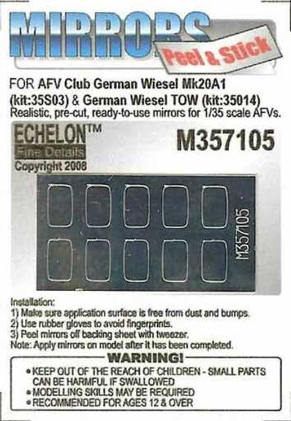 EFDM357105 - Echelon Fine Details 1/35 - Peel & Stick Mirrors for AFV Club German Wiesel Mk20A1 (Kit 35S03) & German Wiesel TOW (Kit 35014)