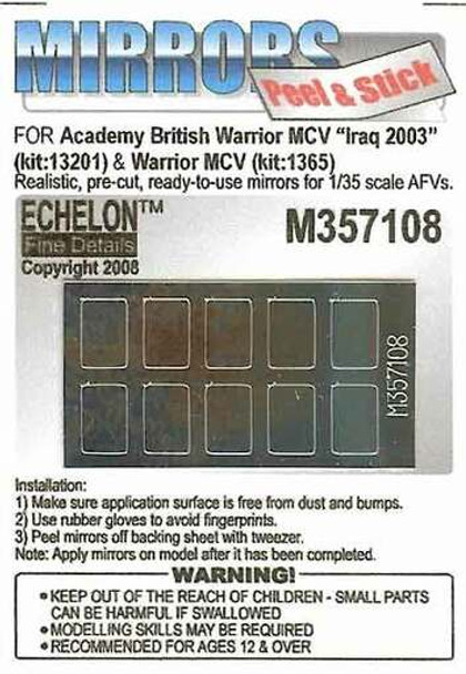 EFDM357108 - Echelon Fine Details 1/35 - Peel & Stick Mirrors For Academy British Warrior MCV Iraq 2003 (Kit 13201) & Warrior MCV (Kit 1365)