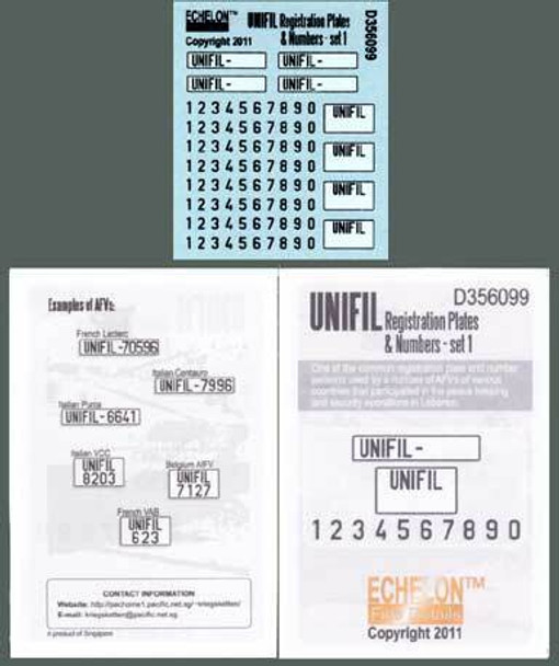 EFDD356099 - Echelon Fine Details 1/35 UNIFIL Registration Plates & Numbers Set 1 - Decal Sheet