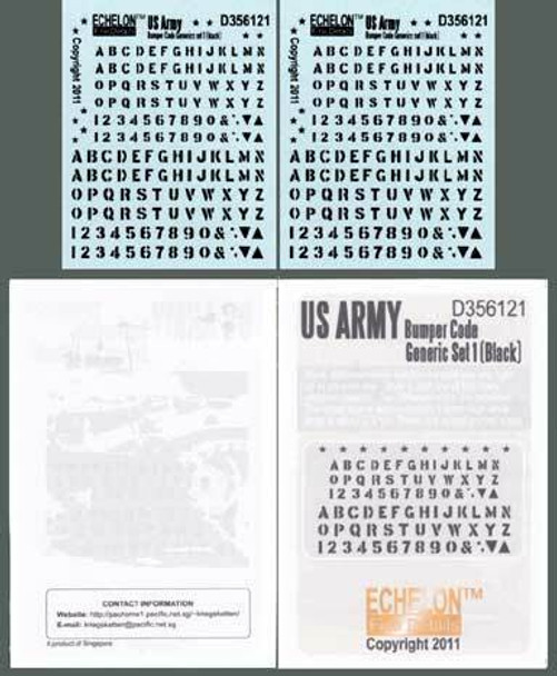 EFDD356121 - Echelon Fine Details 1/35 US Army Bumper Code Generic Set (Black) - Decal sheet