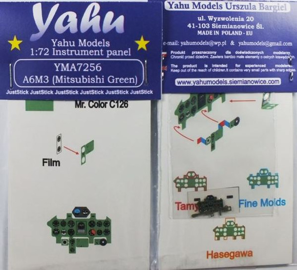 YAHA72056 - Yahu Models 1/72 A6M3 Mitsubishi Green Instrument Panel