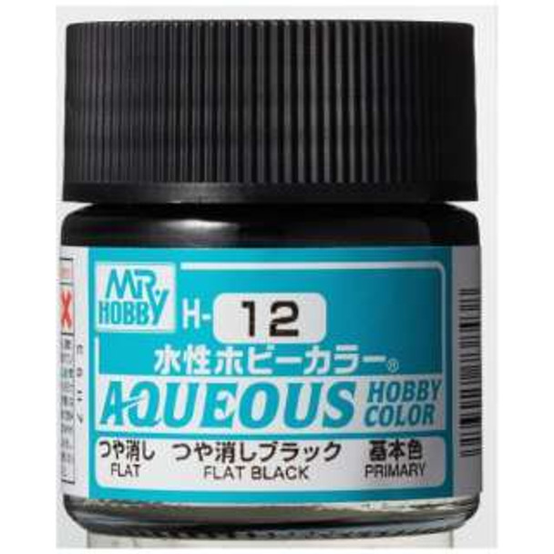 MRHH12 - Mr. Hobby Aqueous Flat Black - 10ml -  Acrylic