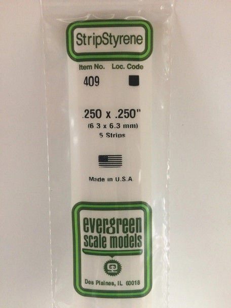 EVE409 - Evergreen Scale Models .25in X .25in X 24in OPAQUE WHITE POLYSTYRENE STRIP