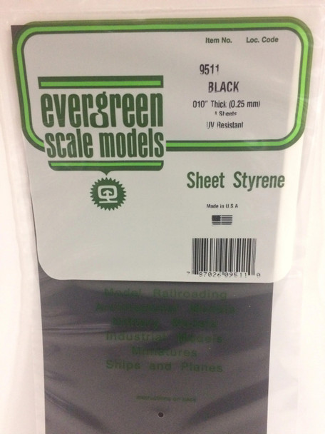 EVE9511 - Evergreen Scale Models Sheet Styrene .010/.25mm Black