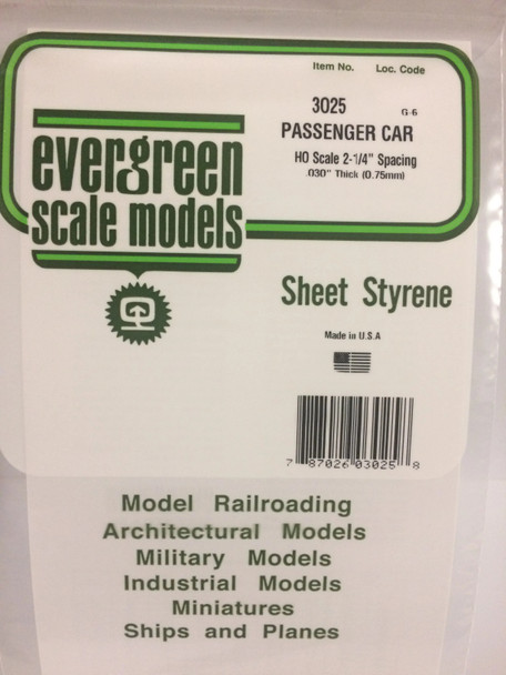 EVE3025 - Evergreen Scale Models HO Scale Passenger Car