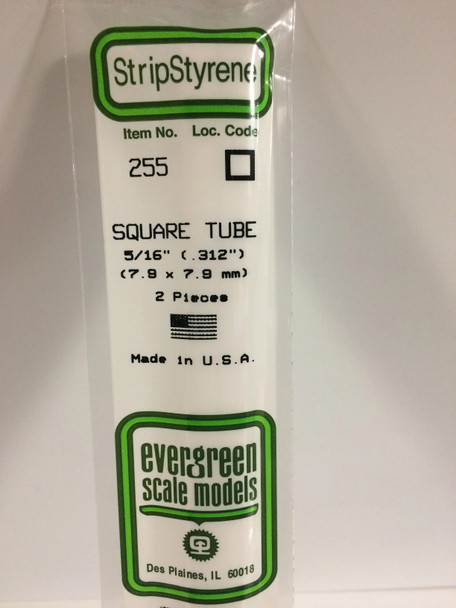 EVE255 - Evergreen Scale Models 5/16" Styrene Square Tube