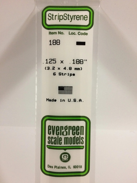 EVE188 - Evergreen Scale Models .125 x .188 Styrene Strip