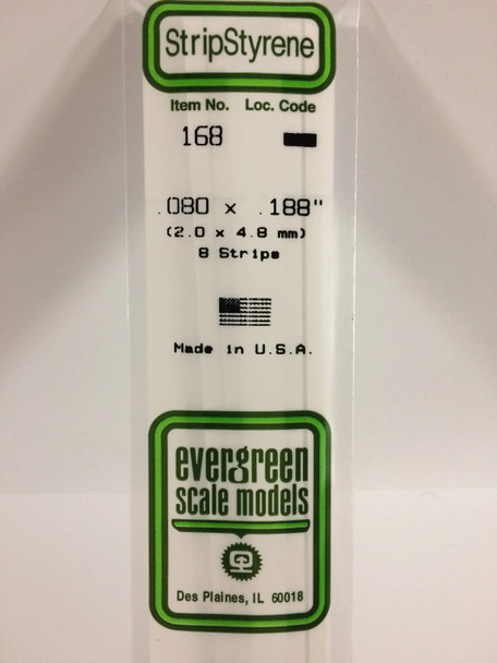 EVE168 - Evergreen Scale Models .080 x .188 Styrene Strip