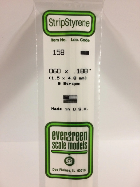 EVE158 - Evergreen Scale Models .060 x .188 Styrene Strip