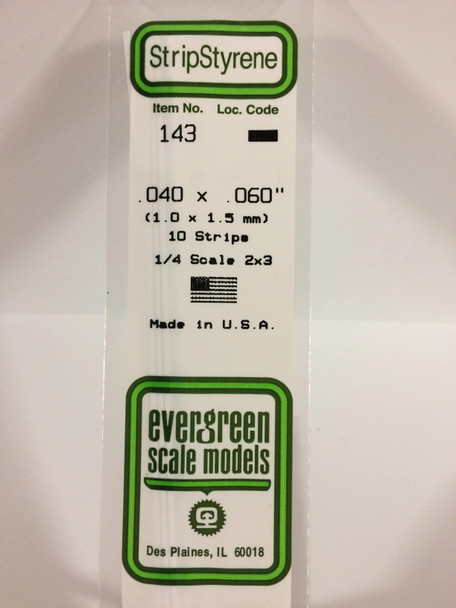 EVE143 - Evergreen Scale Models .040 x .060 Styrene Strip