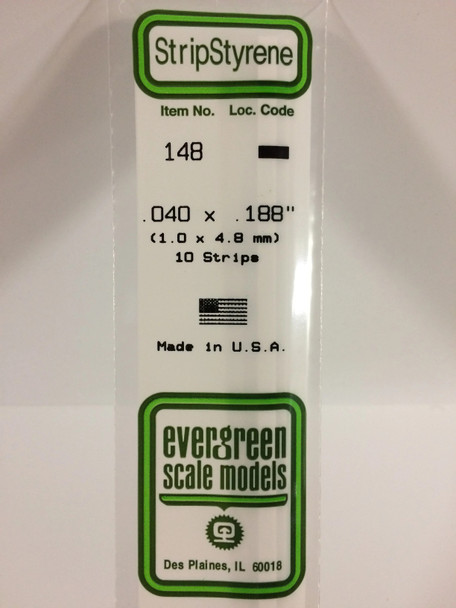 EVE148 - Evergreen Scale Models .040 x .188 Styrene Strip
