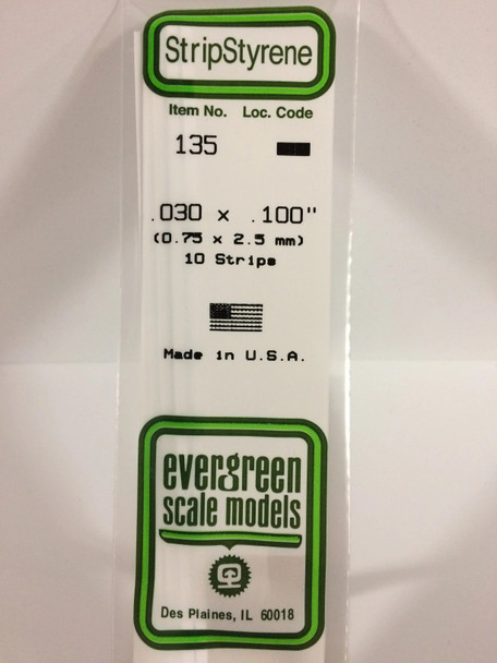 EVE135 - Evergreen Scale Models .030 x .100 Styrene Strip