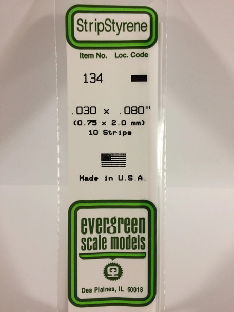 EVE134 - Evergreen Scale Models .030 x .080 Styrene Strip