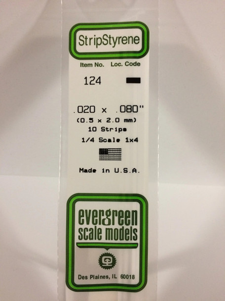 EVE124 - Evergreen Scale Models .020 x .080 Styrene Strip