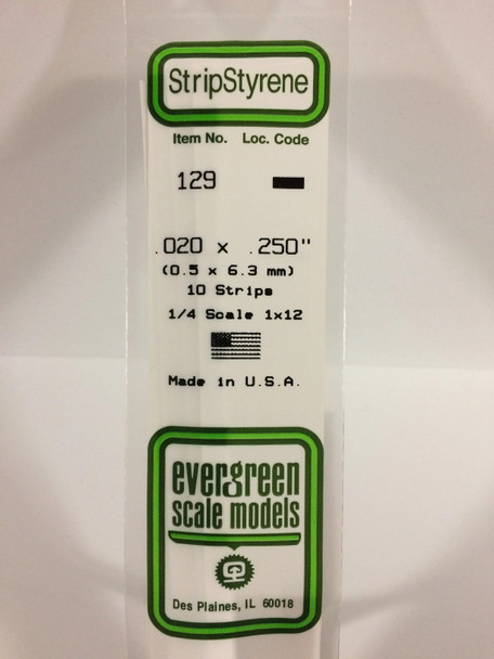 EVE129 - Evergreen Scale Models .020 x .250 Styrene Strip