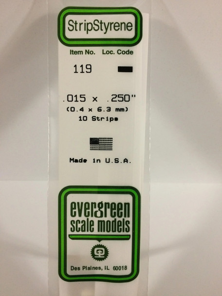EVE119 - Evergreen Scale Models .015 x .250 Styrene Strip