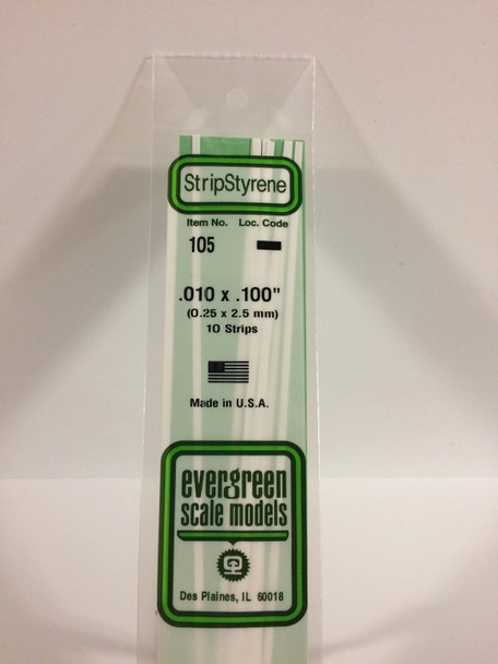 EVE105 - Evergreen Scale Models .010 x .100 Styrene Strip