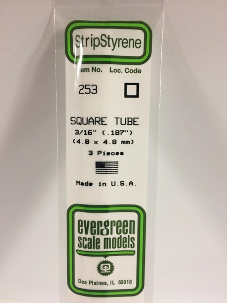 EVE253 - Evergreen Scale Models 3/16" Square Styrene Tube
