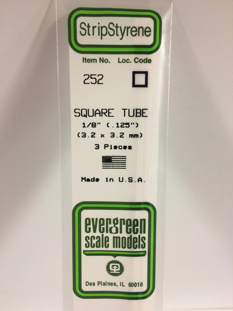 EVE252 - Evergreen Scale Models 1/8 Square Styrene Tube"