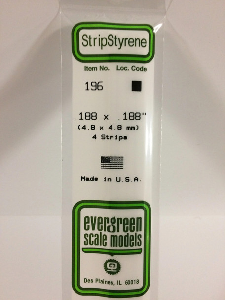 EVE196 - Evergreen Scale Models .188 Square Styrene Strip