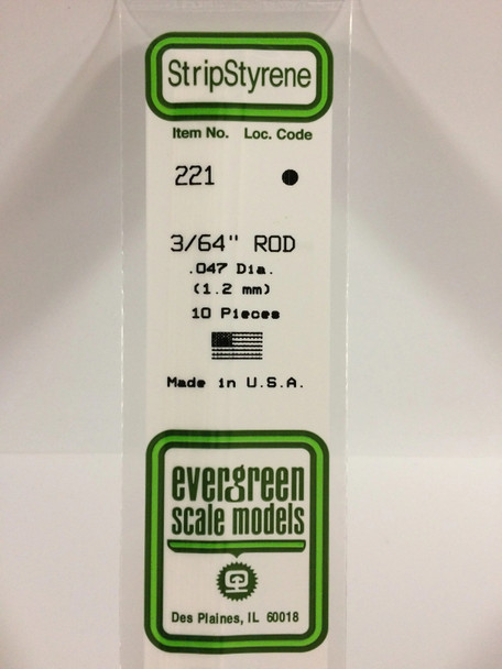 EVE221 - Evergreen Scale Models .047 Styrene Rod