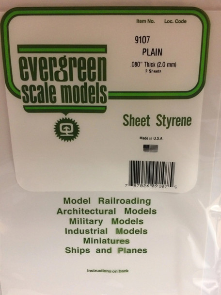 EVE9107 - Evergreen Scale Models .080 Sheet Syrene 8 x 21 (2)"
