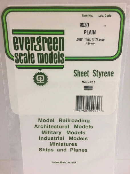 EVE9030 - Evergreen Scale Models .030 Styrene Sheet