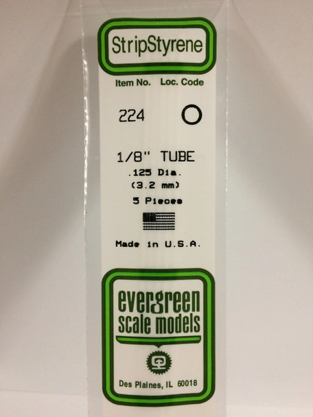 EVE224 - Evergreen Scale Models 1/8 Styrene Tube"