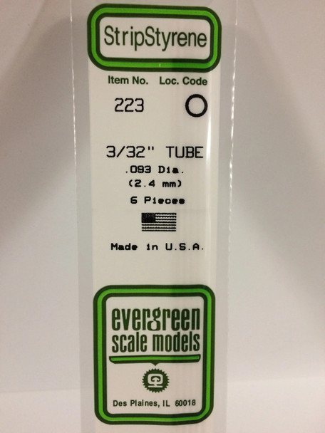 EVE223 - Evergreen Scale Models 3/32 Styrene Tube"