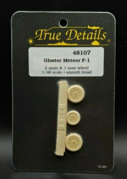 TRU48107 - True Detail 1/48 Gloster Meteor F-1 Wheels - 2 Main & 1 Nose Wheel - Smooth Tread