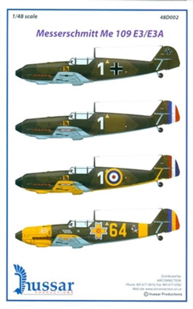 HUS48D002 - Hussar Productions 1/48 Messerschmitt Me 109 E3/E3A Decal Sheet