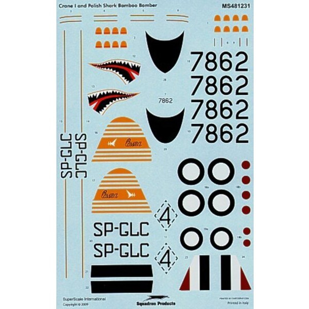 SSIMS481231 - Super Scale International 1/48 Bamboo Bombers Crane I and Polish Shark Decal Sheet