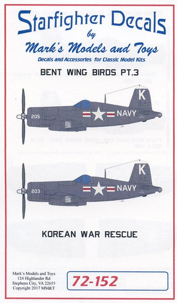 STD72152 - Starfighter Decals 1/72 Bent Wing Birds Part 3 - Korean War Rescue