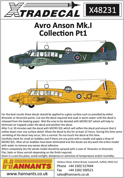 Xtradecal 1/48 Avro Anson Mk.I  Collection Part 1