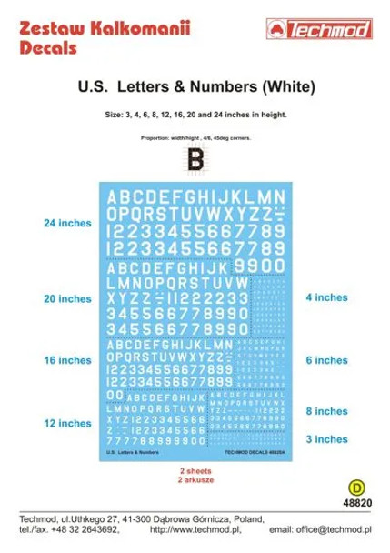 Techmod 1/48 US Letters and Number White Small