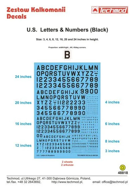 Techmod 1/48 US Letters and Numbers Black Small