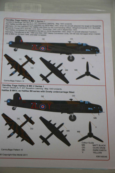 KWMKW148046 - Kits World Decals 1/48 Handley Page Halifax KW148046 KWMKW148046 - Kits World Decals 1/48 Handley Page Halifax KW148046