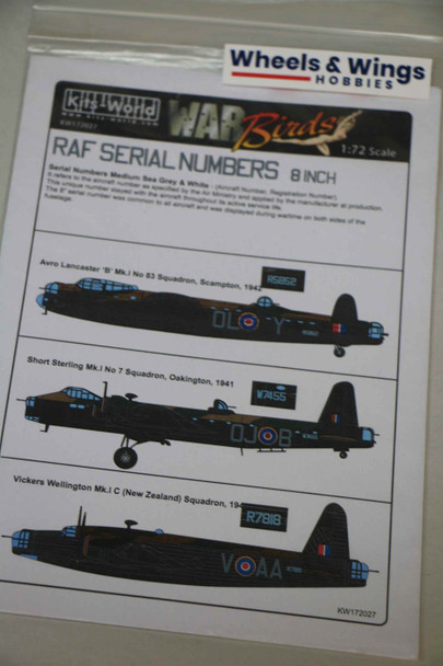 Warbirds Decals 1/72 RAF 8 inch Serial Numbers Medium Sea Grey