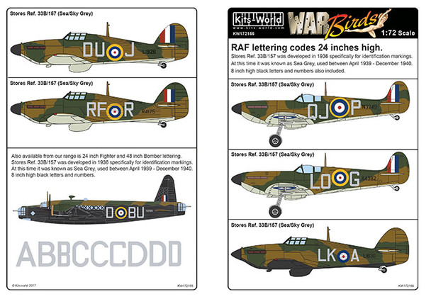 Warbirds Decals KW172155 1/72 RAF Lettering Codes 24 Inches High
