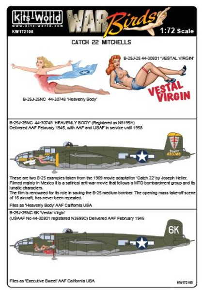 Warbirds Decals KW172105 1/72 Catch 22 Mitchells North American B-25J -25NC Decals Set