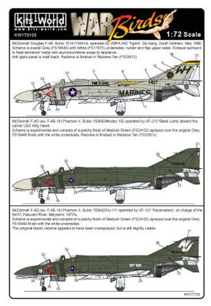 Warbirds Decals KW172103 1/72 McDonnell Douglass F-4 Decal Set
