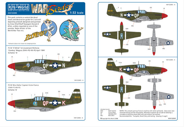 KWMKW132005 - Kits World Decals 1/32 North American  P51B Mustang