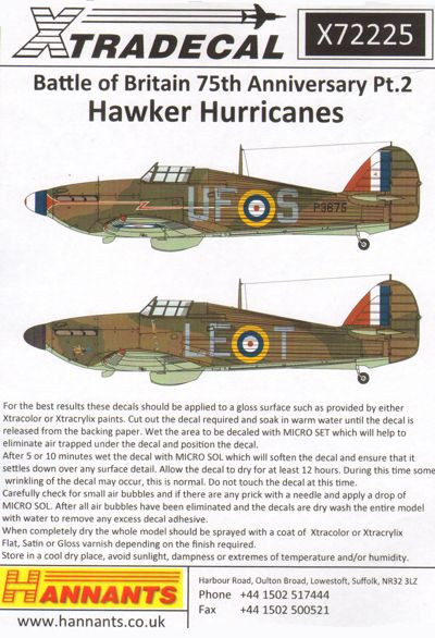 EXDX72225 - Xtradecal 1/72  Battle of Britain 75th Anniversary Pt.2 Hawker Hurricanes