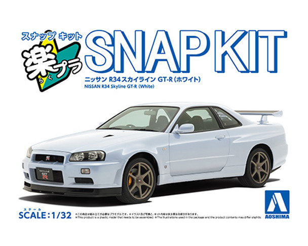 AOS20045 - Aoshima 1/32 Nissan R34 Skyline GT-R (white) SNAP