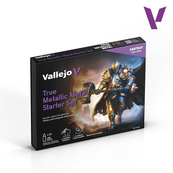 VLJ77272 - Vallejo True Metallic Metal Starter Set (12 Colours, Brush & Mini)