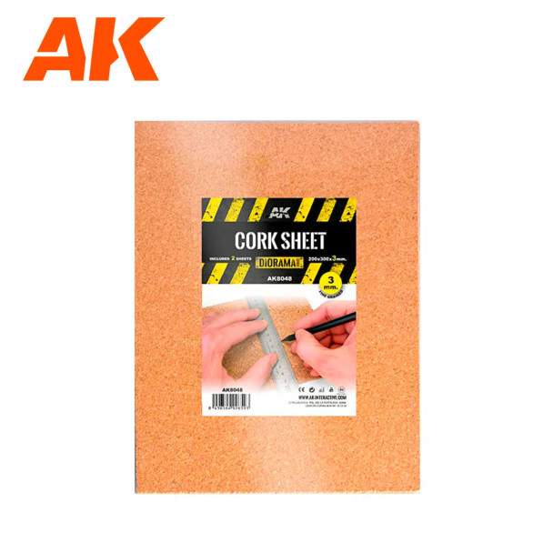 AK Interactive 3mm Fine Grained Cork Sheet (2pcs)