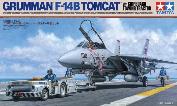 TAM61129 - Tamiya 1/48 Grumman F-14B Tomcat w/Shipboard Towing Tractor