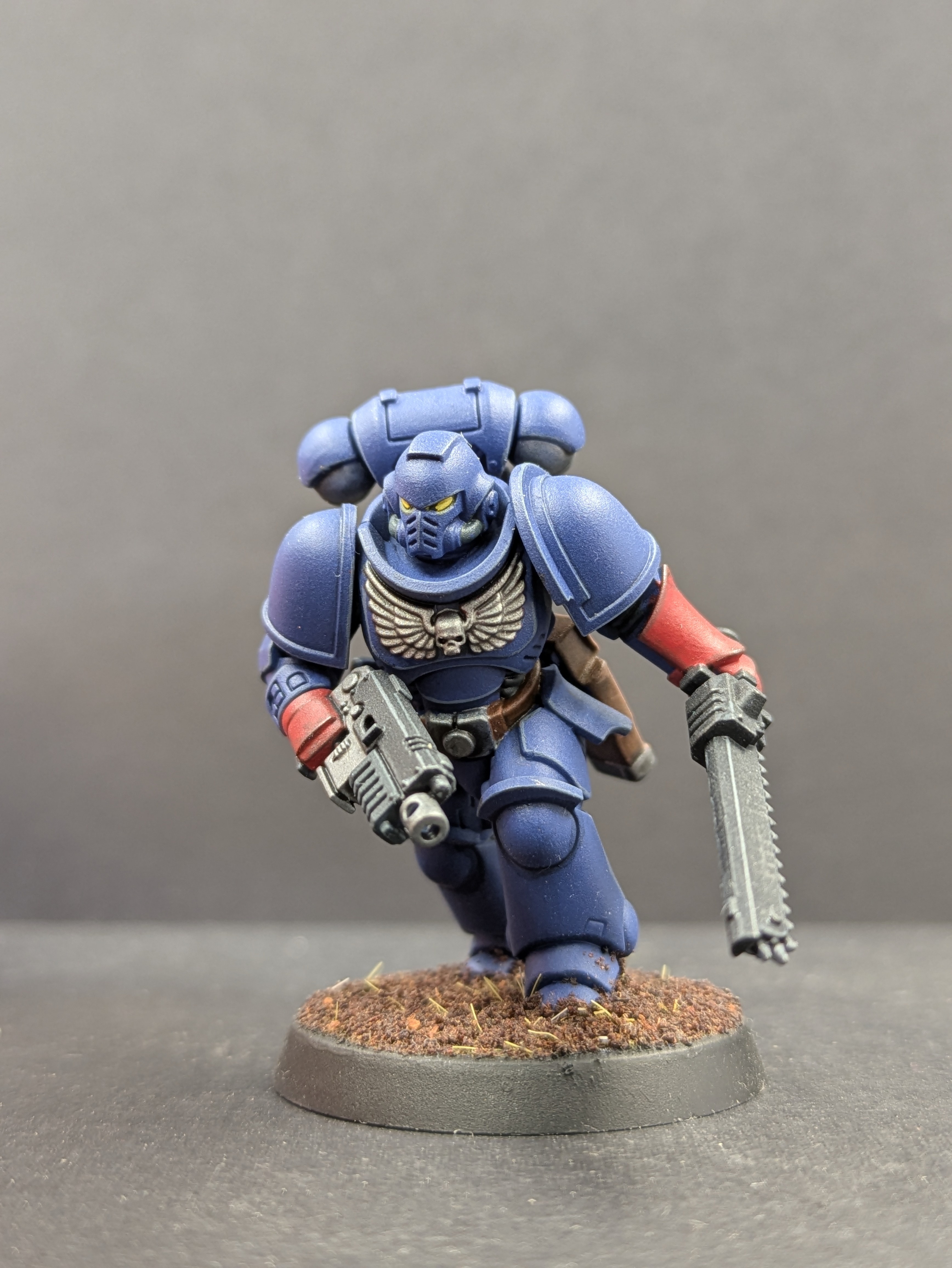Kyle's Crimson Fists Assault Intercessor - Aquila, weapons, and helmet