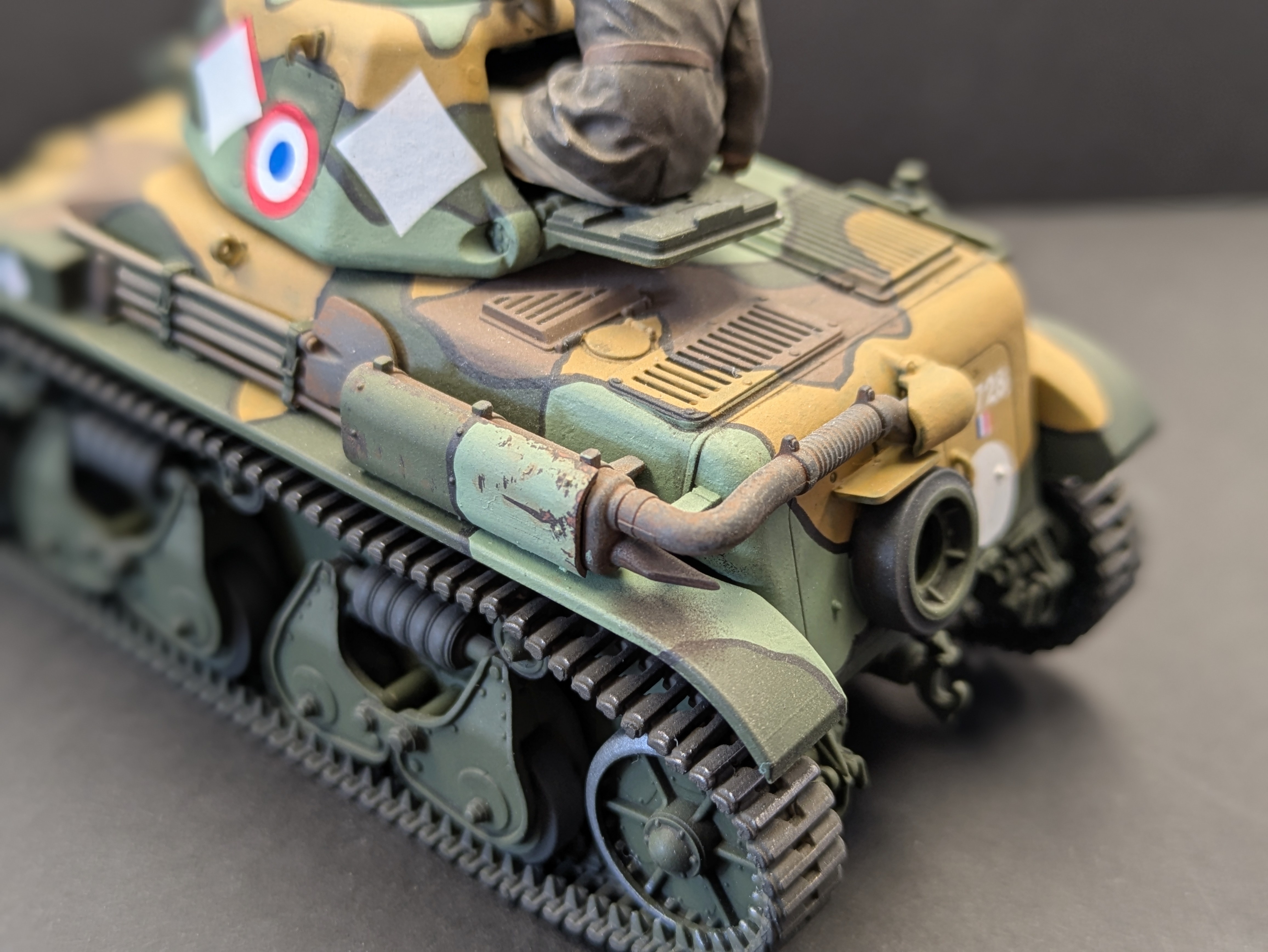 Close-up of rear of tank and exhaust